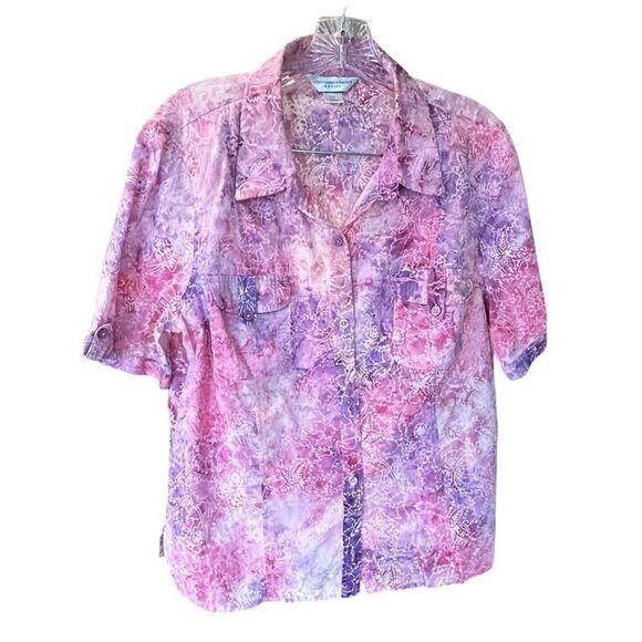 Christopher & Banks Tops - Christopher & Banks Women's Short Sleeve Button Up Top-Blouse Pink XLP